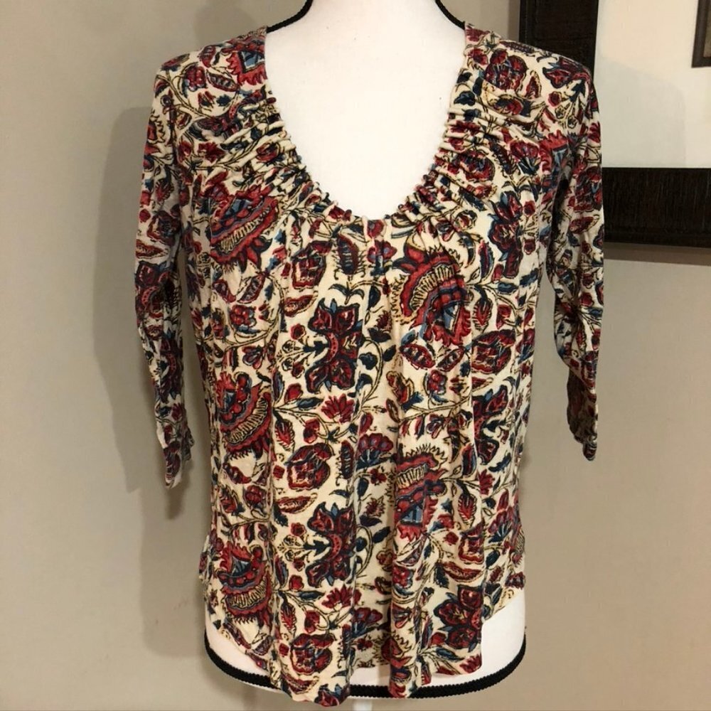 *LUCKY BRAND* Ivory x Paisley 3/4 Sleeve Top Sz XS